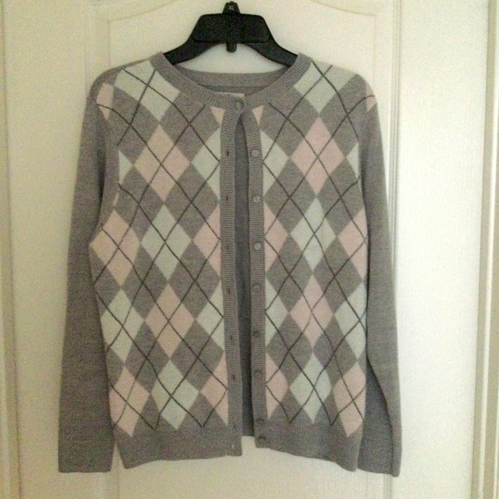 Petite Large Gray with pink cardigan sweater